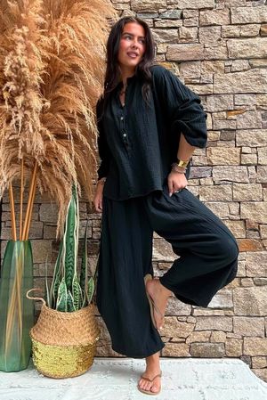 Annie Cushion Cotton Barrel Culotte Pant Black